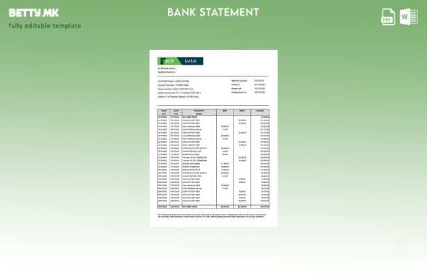 Модерен стил Шаблон за зборови за извод од банкарска сметка KCB во Кенија